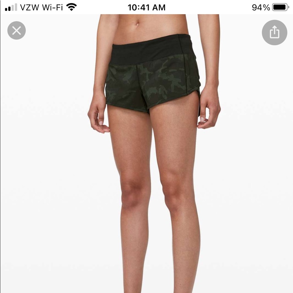 Lululemon speed up 2.5” camo shorts